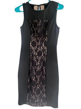 BCBGMaxAzria‎ Ponte Black Floral Lace Bodycon Dress